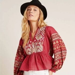 Anthropologie Keira Embroidered Peplum